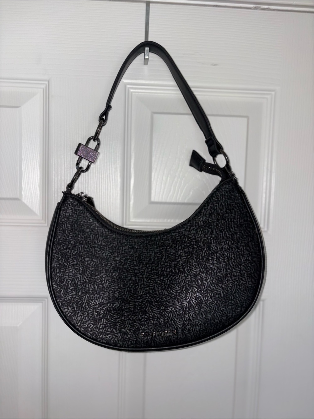 Steve Madden Black Crescent Shoulder Bag with Chain Accent